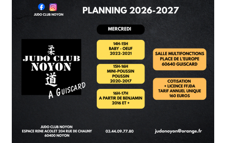 NOUVEAUTES 2026-2027 Le Judo Club Noyon arrive à Guiscard !